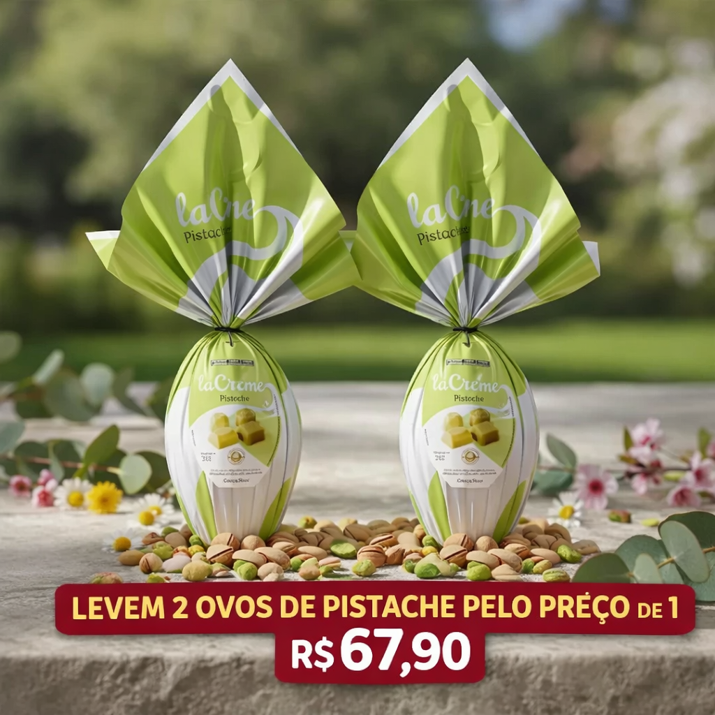 Combo promocional com 2 ovos de Pascoa sabor Pistache LaCreme